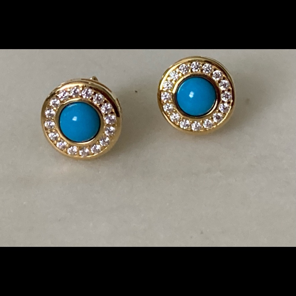 Diamonique and Turquoise Halo Earrings NWBox